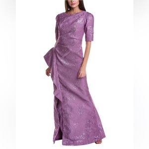 TERI JON BY RICKIE FREEMAN DRAPED Lavender METALLIC JACQUARD GOWN